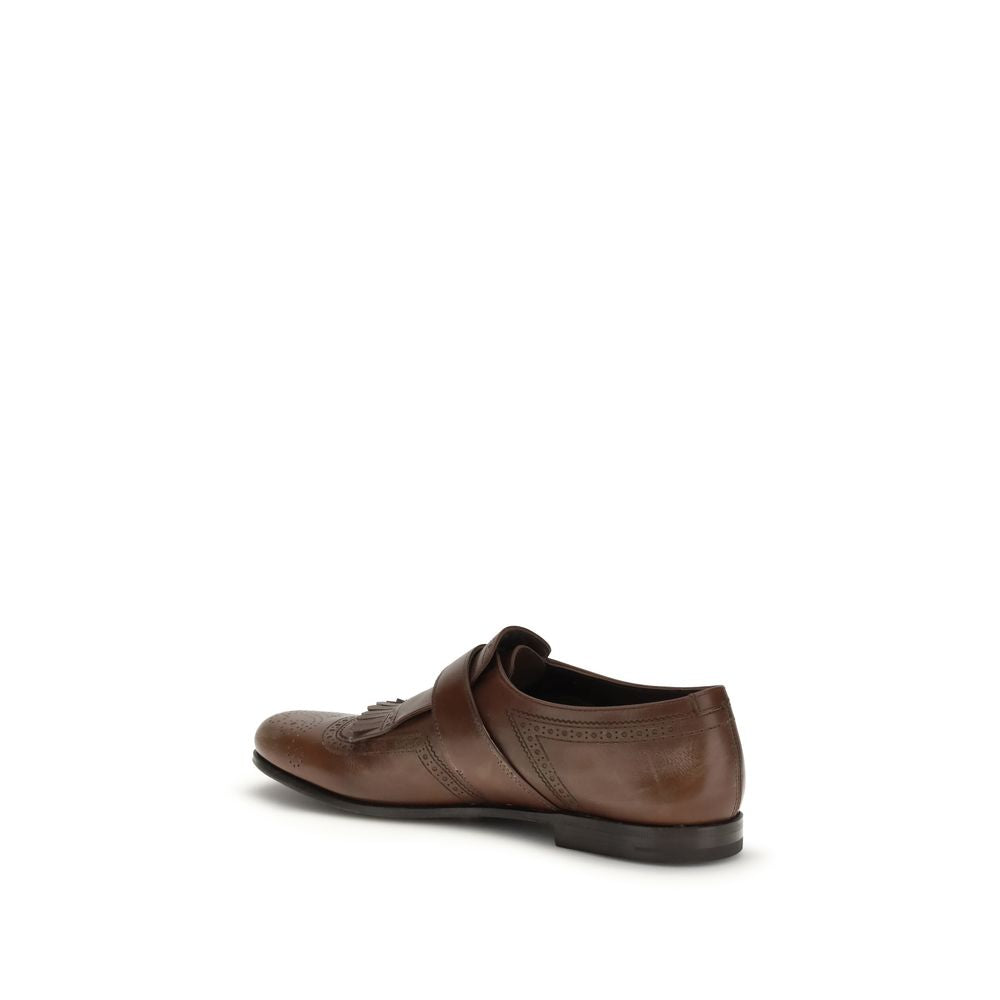 Shanghai Leather Loafers With Houndstooth Wool Detail