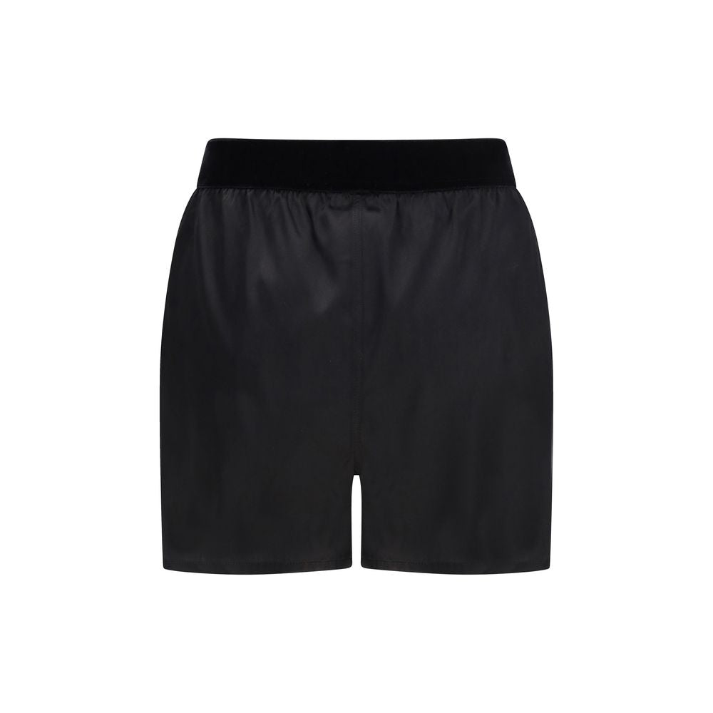 Black Stretch Silk Satin Regular Bermuda Shorts