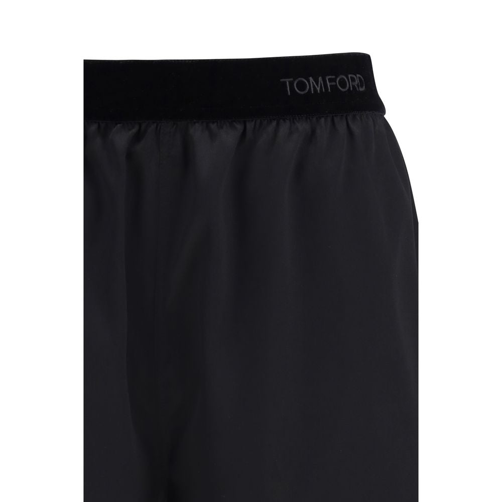 Black Stretch Silk Satin Regular Bermuda Shorts