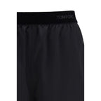 Black Stretch Silk Satin Regular Bermuda Shorts