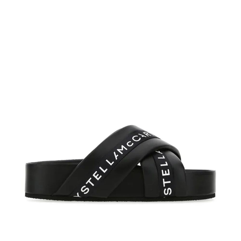 Black Polyurethane Open Toe Slippers