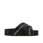 Black Polyurethane Open Toe Slippers