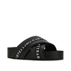 Black Polyurethane Open Toe Slippers