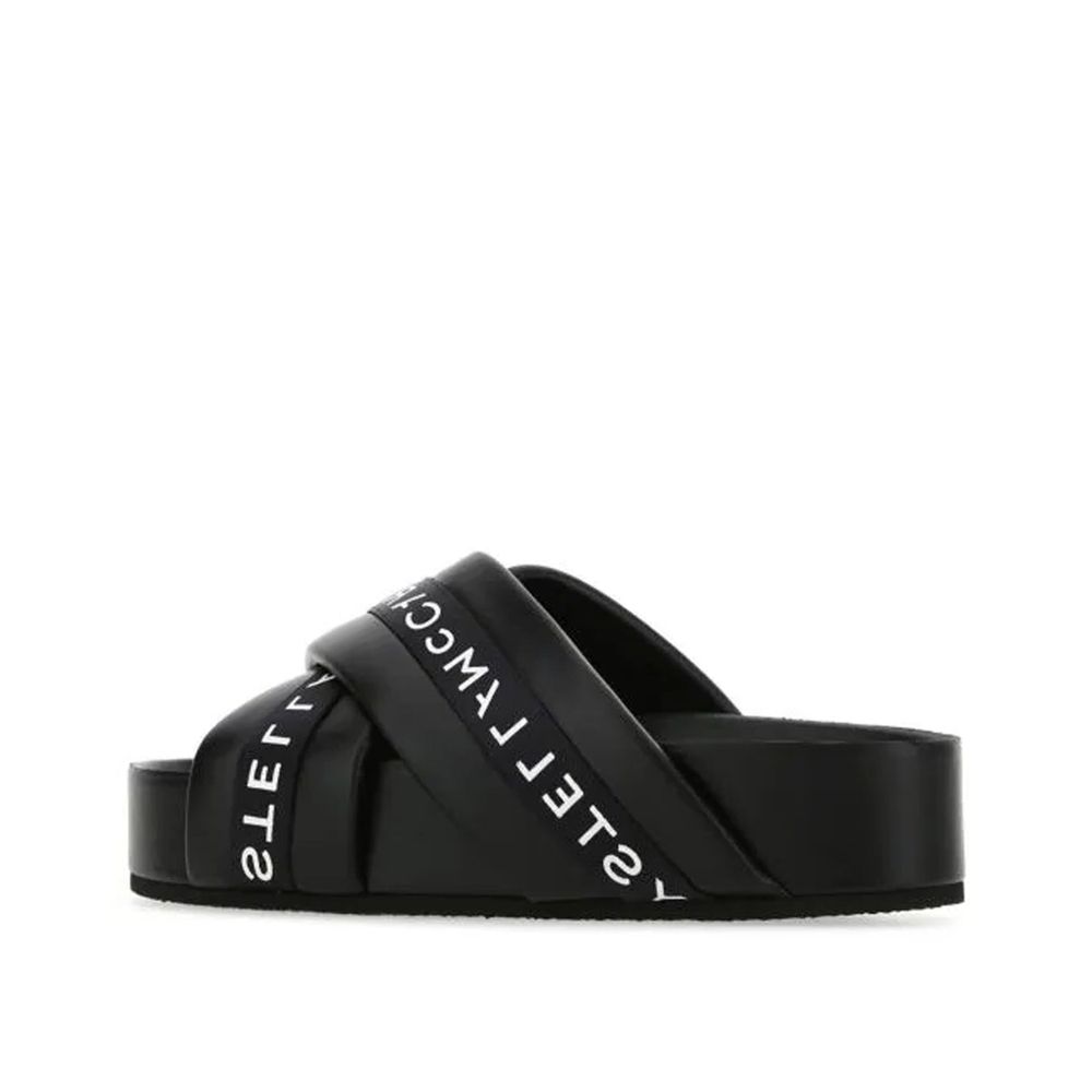 Black Polyurethane Open Toe Slippers