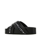 Black Polyurethane Open Toe Slippers