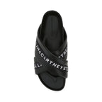 Black Polyurethane Open Toe Slippers