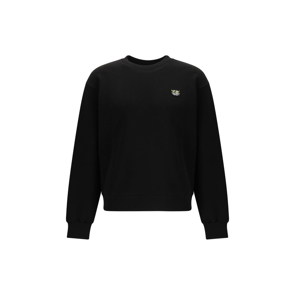 Black Cotton Sweatshirt With Wild Tiger Embroidery