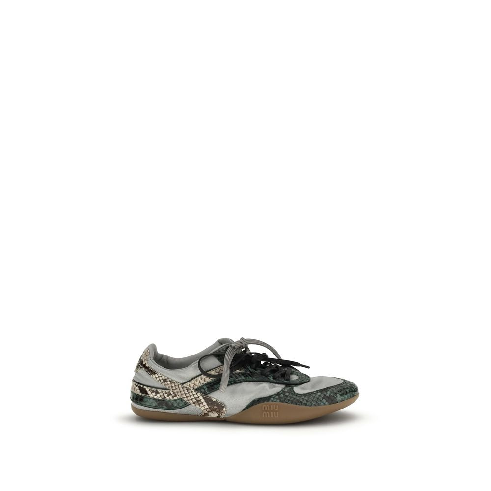 Gray Recycled Polyester Python-Print Athletic Sneakers
