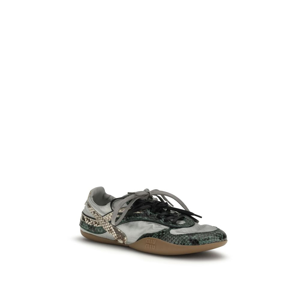 Gray Recycled Polyester Python-Print Athletic Sneakers
