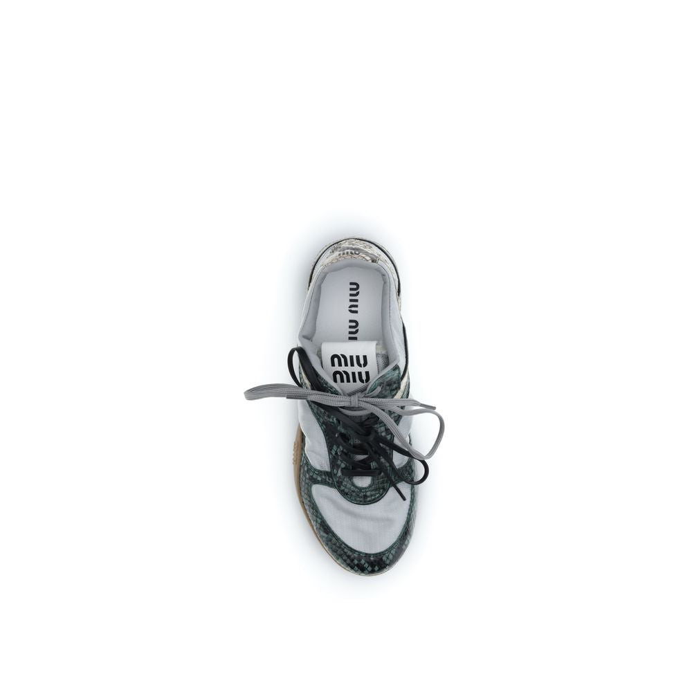 Gray Recycled Polyester Python-Print Athletic Sneakers