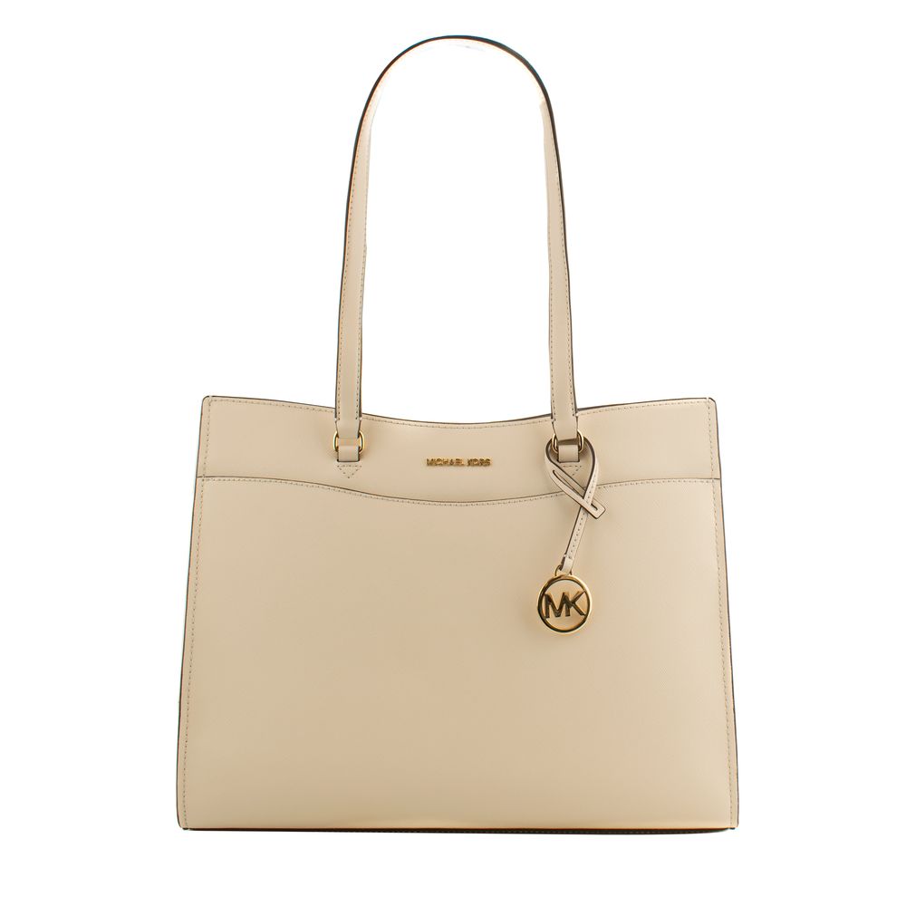 Beige Leather Jet Set Travel Tote Bag