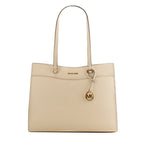 Beige Leather Jet Set Travel Tote Bag