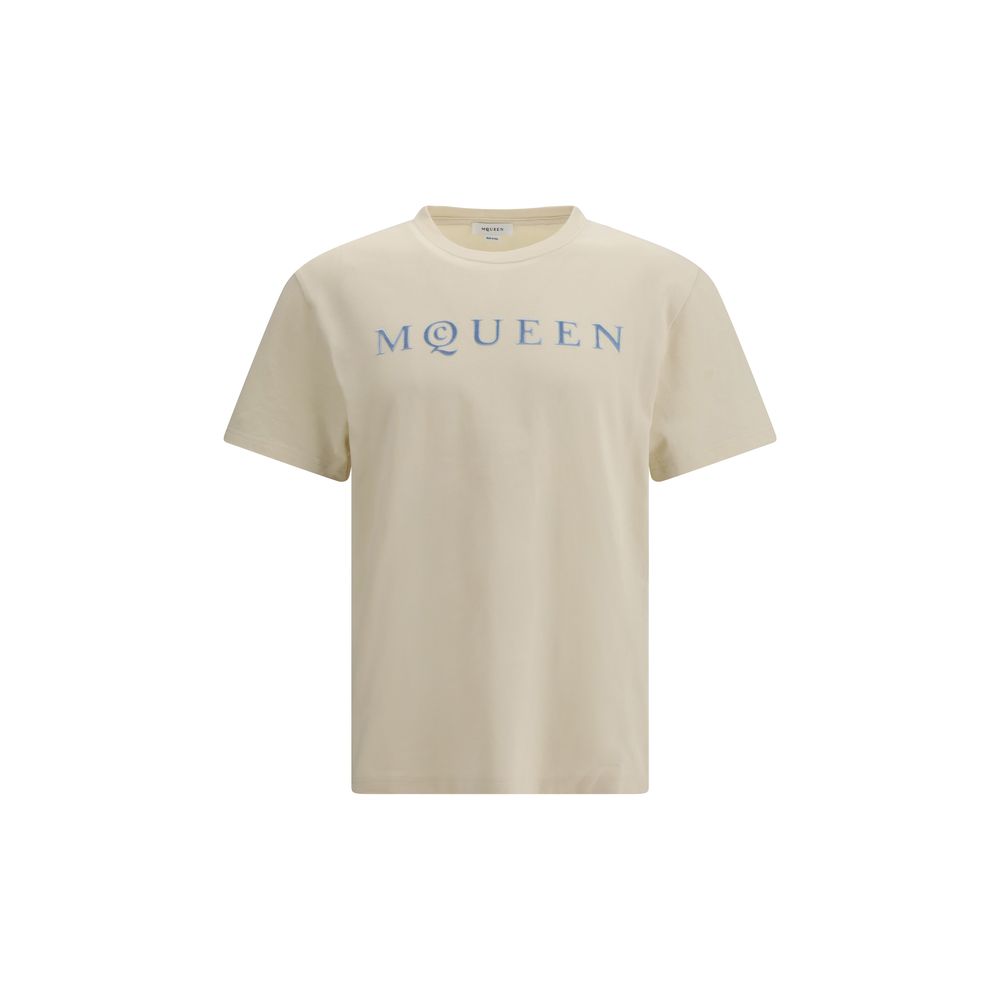 Beige Flocked Logo Cotton T-Shirt