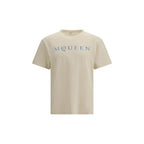 Beige Flocked Logo Cotton T-Shirt