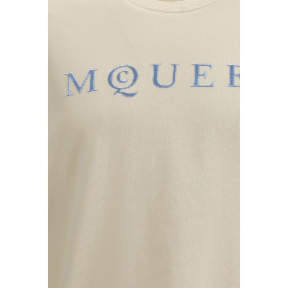 Beige Flocked Logo Cotton T-Shirt
