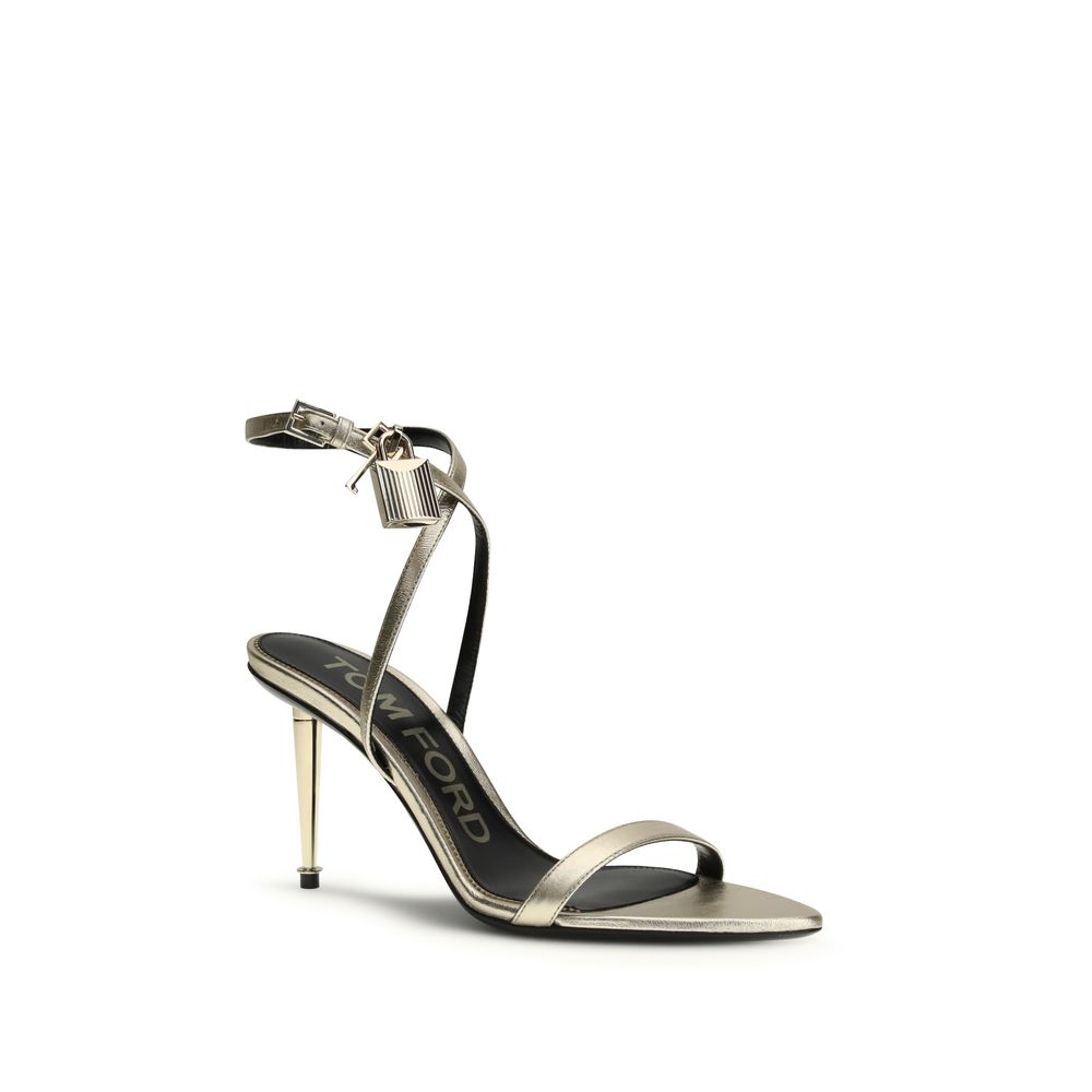 Gold Calfskin Padlock Sandals