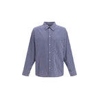 Blue Striped Embroidered Cotton-Blend Poplin Oversized Shirt