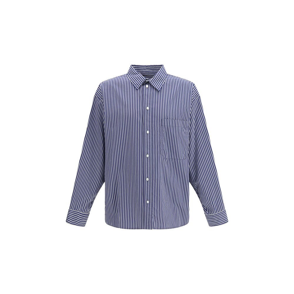 Blue Striped Embroidered Cotton-Blend Poplin Oversized Shirt