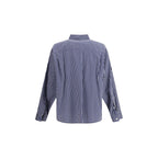 Blue Striped Embroidered Cotton-Blend Poplin Oversized Shirt