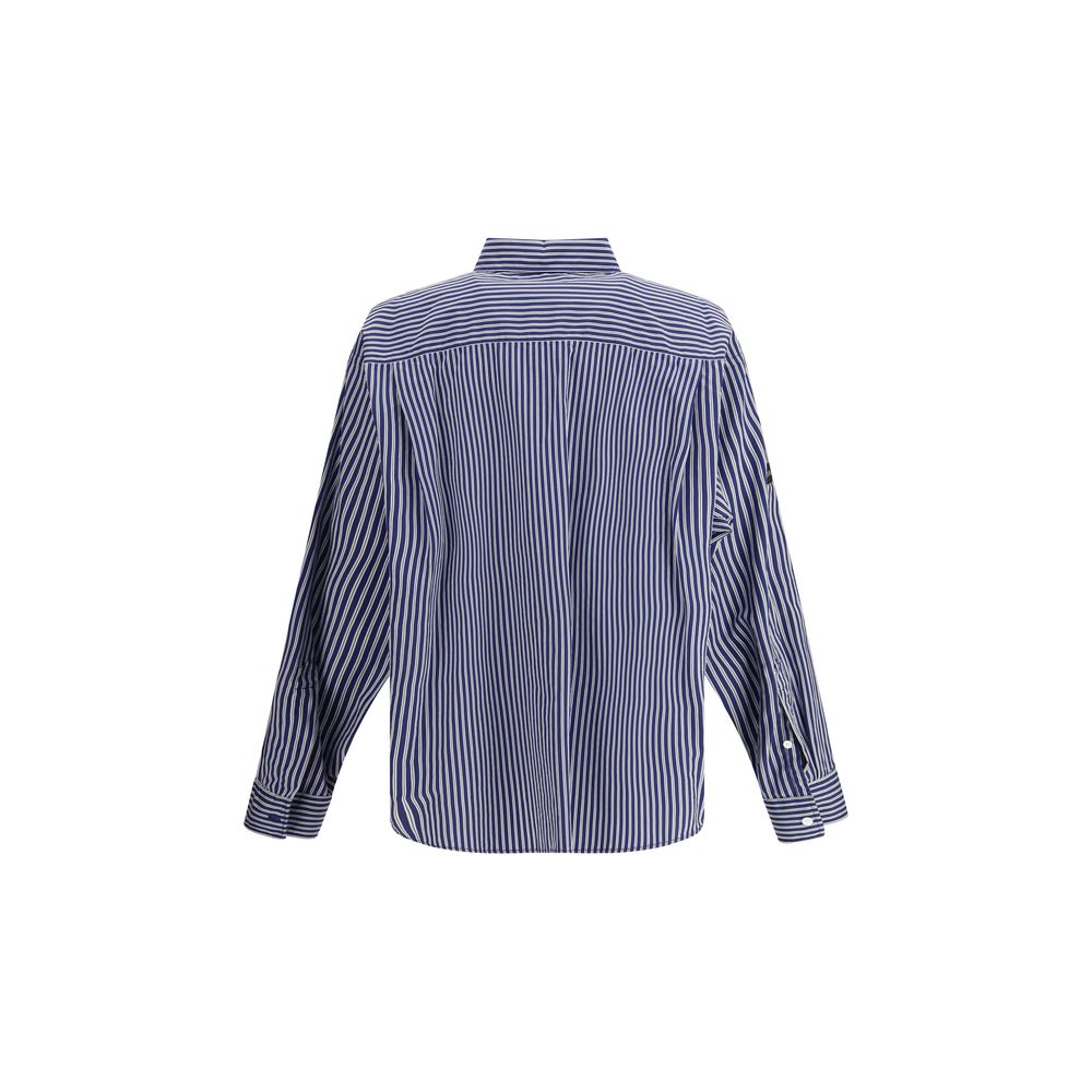Blue Striped Embroidered Cotton-Blend Poplin Oversized Shirt