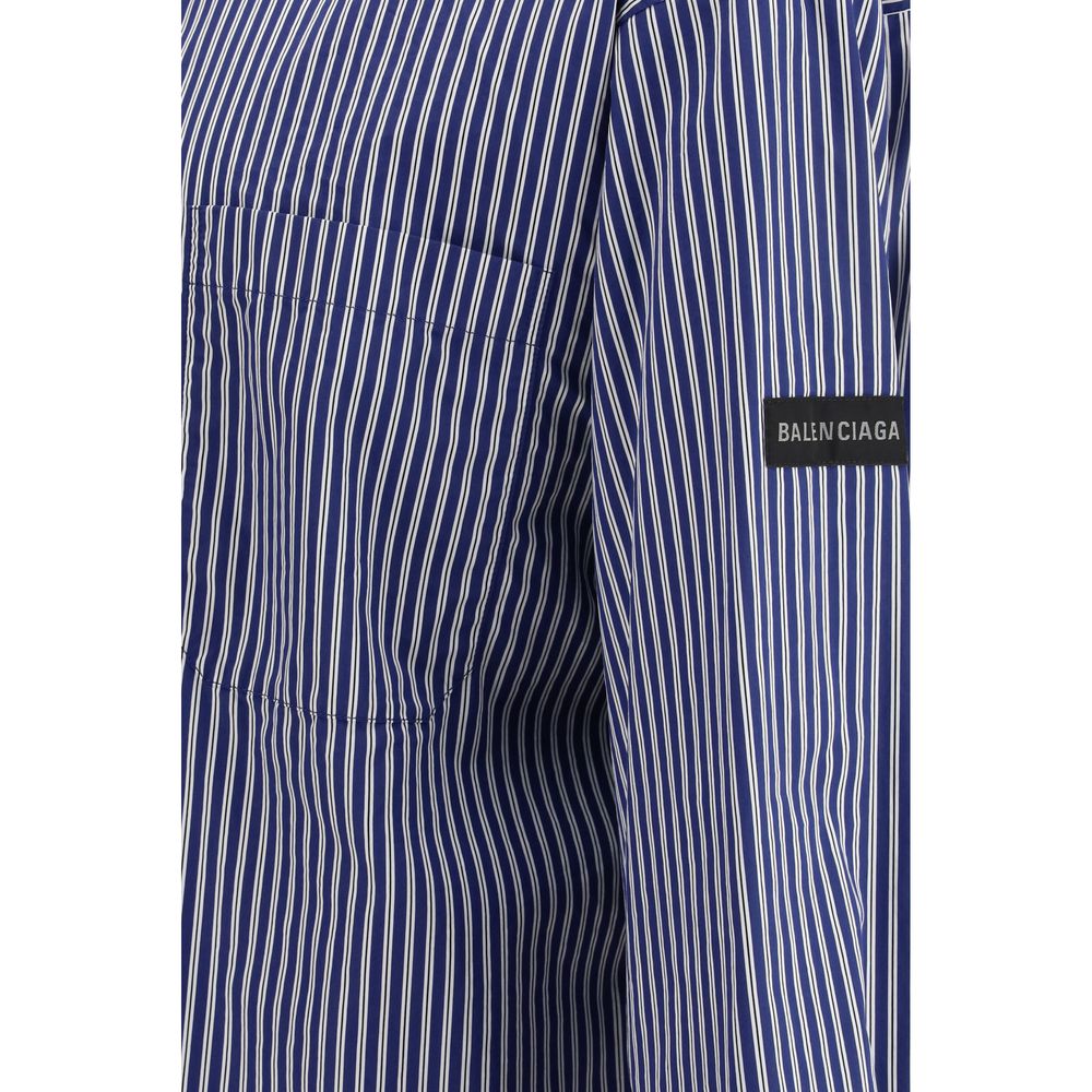 Blue Striped Embroidered Cotton-Blend Poplin Oversized Shirt