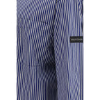 Blue Striped Embroidered Cotton-Blend Poplin Oversized Shirt