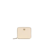 Beige Calf Leather Zip Around Wallet