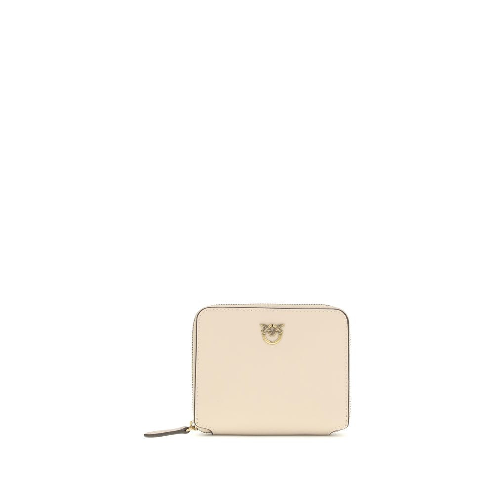 Beige Calf Leather Zip Around Wallet