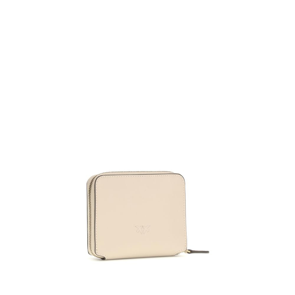 Beige Calf Leather Zip Around Wallet