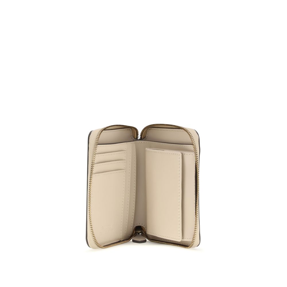 Beige Calf Leather Zip Around Wallet