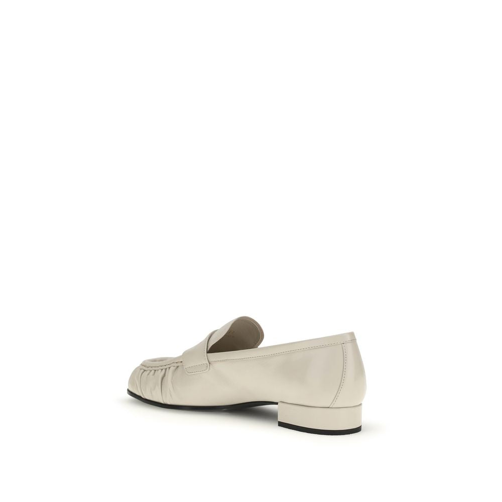 Beige Calf Leather Slip-On Loafers