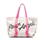 White Canvas Tote With Leather Trim