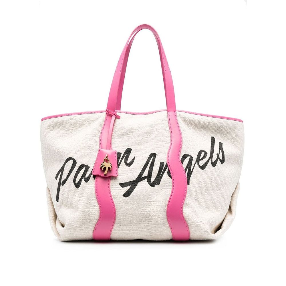 White Canvas Tote With Leather Trim