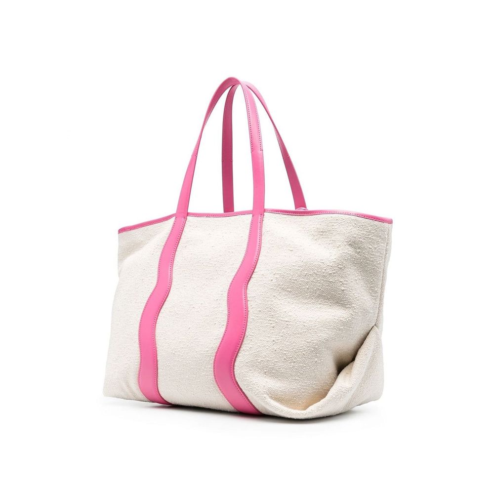 White Canvas Tote With Leather Trim