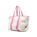 White Canvas Tote With Leather Trim