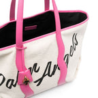 White Canvas Tote With Leather Trim