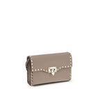 Small Grained Calf Leather Rockstud Shoulder Bag