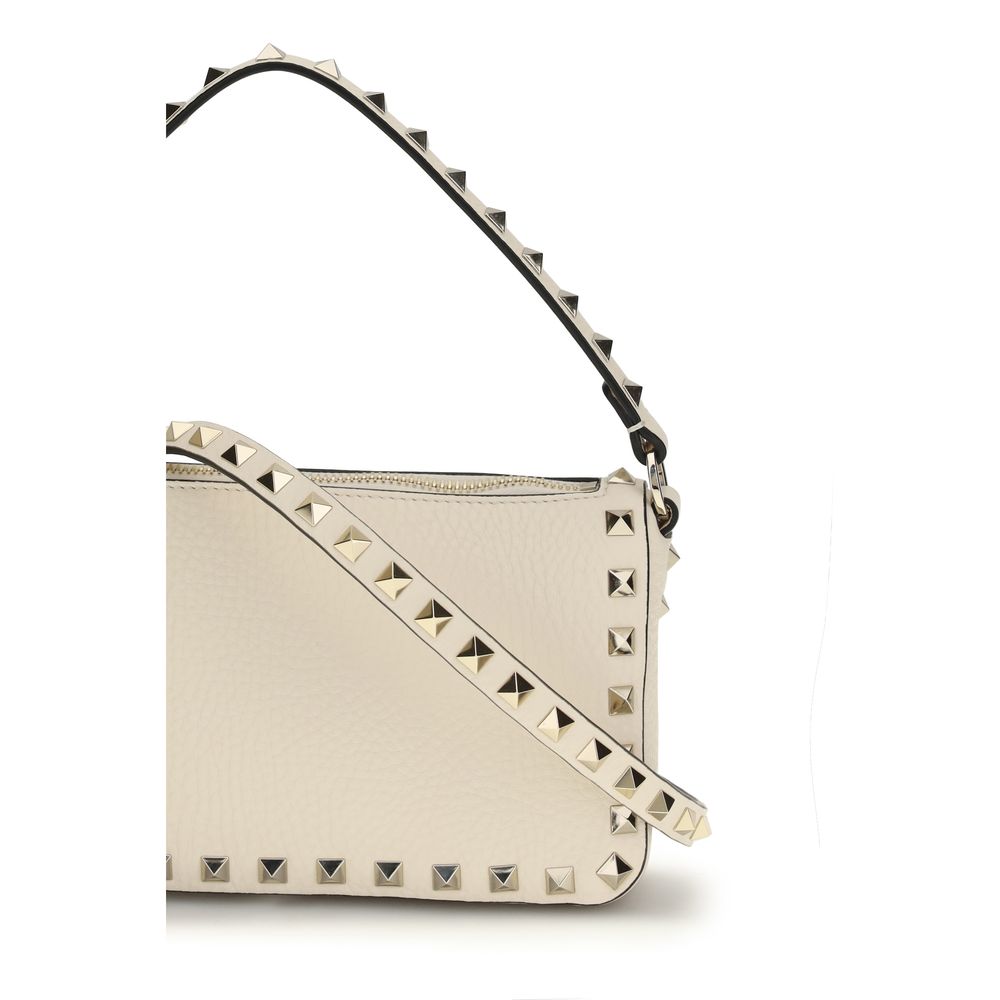 Beige Calfskin Rockstud Shoulder Bag