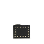 Rockstud Zip Card Holder in Black Calf Leather