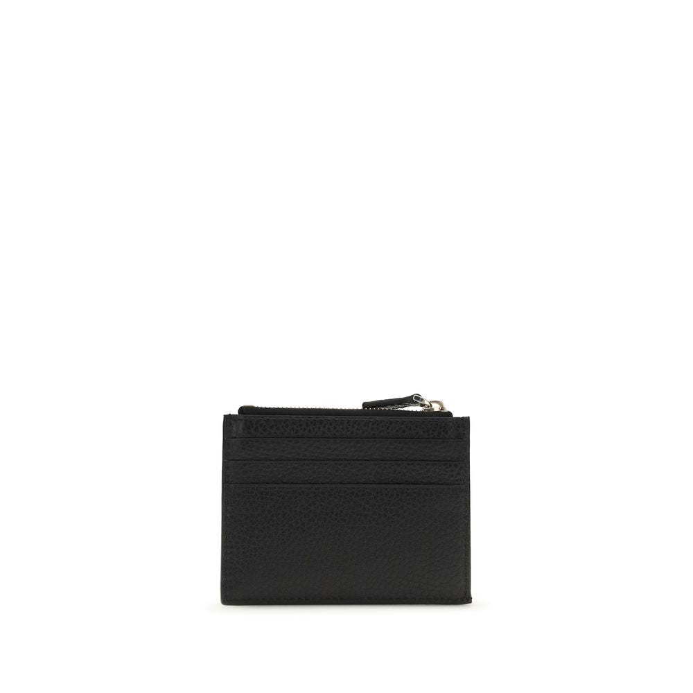 Rockstud Zip Card Holder in Black Calf Leather