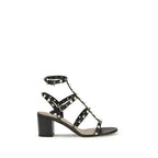 Black Calf Leather Rockstud Platform Sandals
