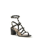 Black Calf Leather Rockstud Platform Sandals
