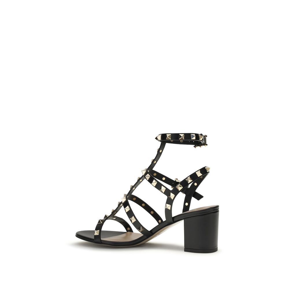 Black Calf Leather Rockstud Platform Sandals