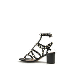Black Calf Leather Rockstud Platform Sandals