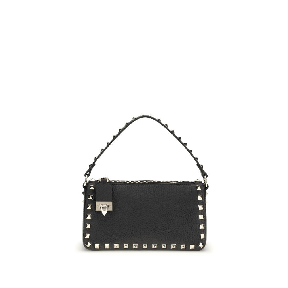 Black Calfskin Rockstud Shoulder Bag
