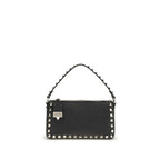 Black Calfskin Rockstud Shoulder Bag