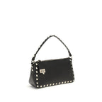 Black Calfskin Rockstud Shoulder Bag