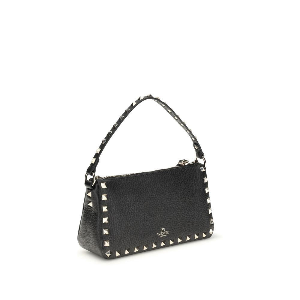 Black Calfskin Rockstud Shoulder Bag