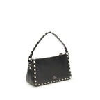 Black Calfskin Rockstud Shoulder Bag
