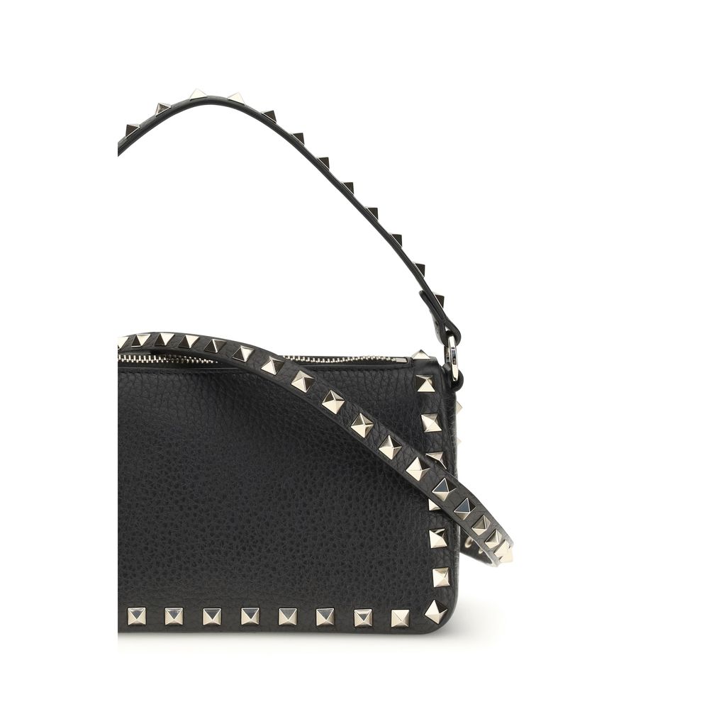 Black Calfskin Rockstud Shoulder Bag